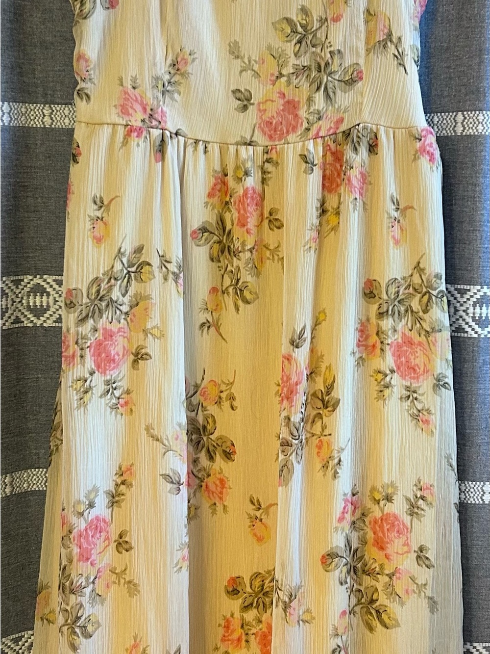 Band of Gypsies Cream Midi Dress with Pink Floral Print